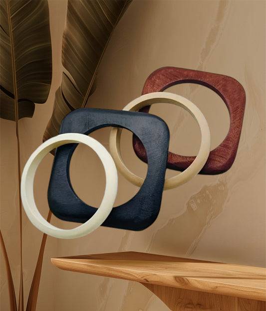Slay Day Vintage Wooden Bangle Bracelets Colorful Ethnic Style for All Casual Attire 4pc Set Accessories