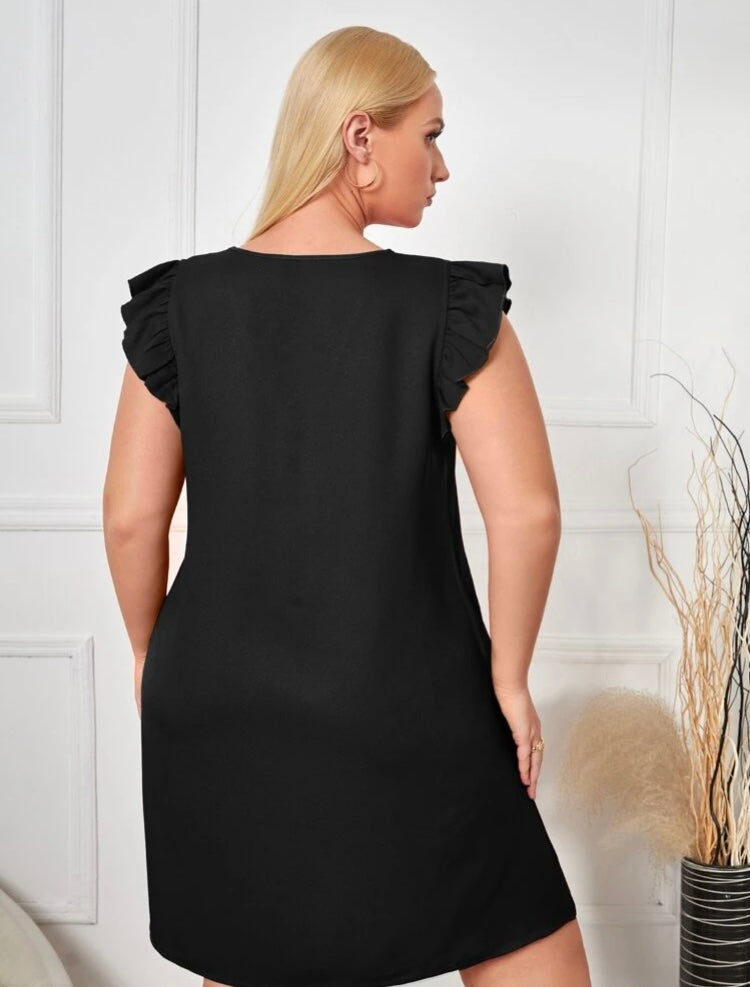 Classy Sassy Trendy Comfy Fit Plus V Neck Ruffle Trim Tunic Over Knee Dress for the Women’s Cute Curvy Girls