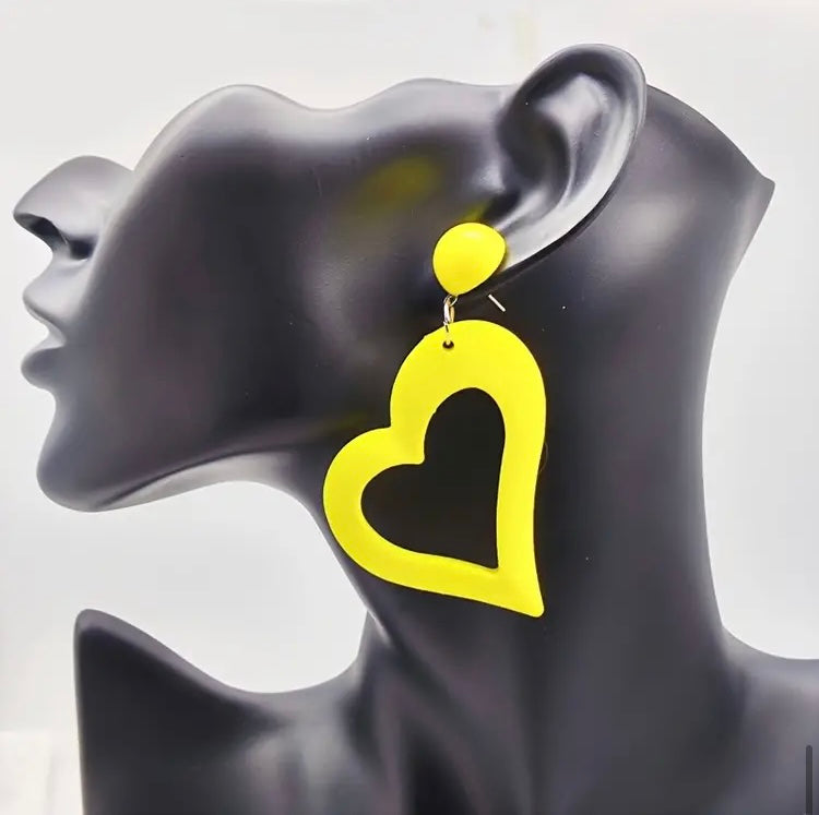 Cute & Bold Acrylic Heart Earrings in Fluorescent Colors Perfect for All Season Wear Accessories