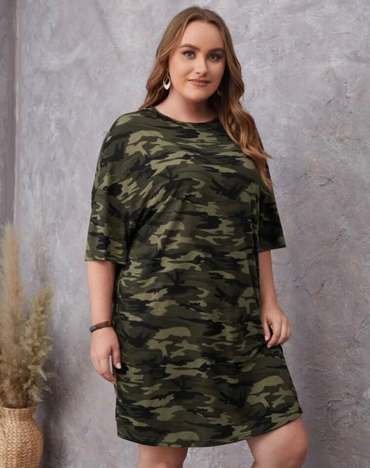 Army Green Gorgeous Women’s Camo Tee Dress  Fashion Statement One Piece Plus Size