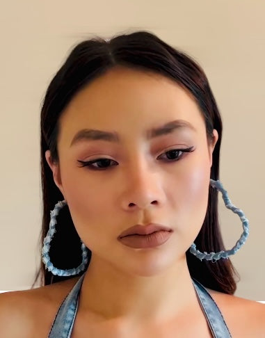 Light Blue Denim & Fashion Print Fabric Wrapped Heart Hoop Earrings for Women Accessories