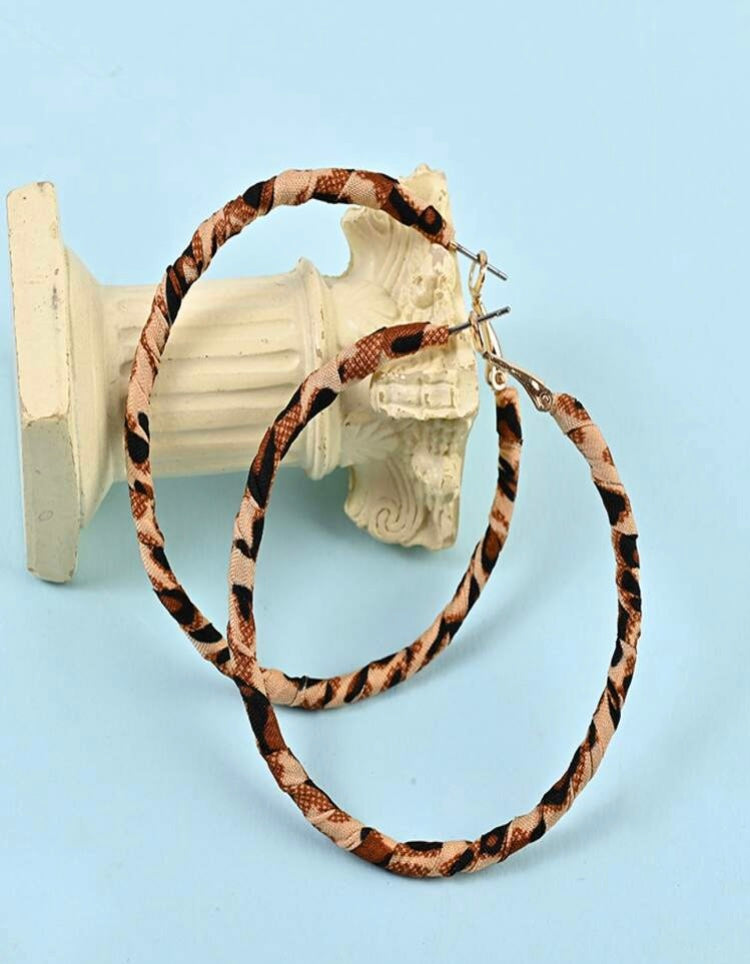 Fashionista Style Leopard Print Cloth Wrapped Women's Hoop Earrings Small Hoops