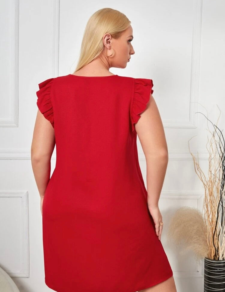 Classy Sassy Trendy Comfy Fit Plus V Neck Ruffle Trim Tunic Over Knee Dress for the Women’s Cute Curvy Girls