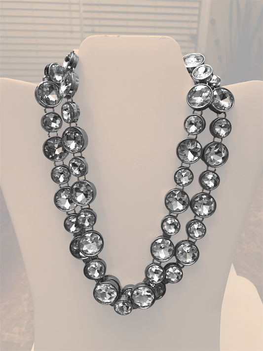 Stunning Silver Statement Double Layered Rhinestone Necklace Women’s Accessories