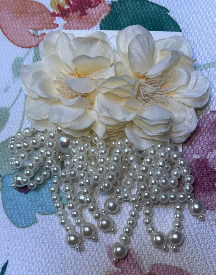 Summertime Flower Pearl Drop Dangle Blossom Design Fashion Statement Earrings Womens