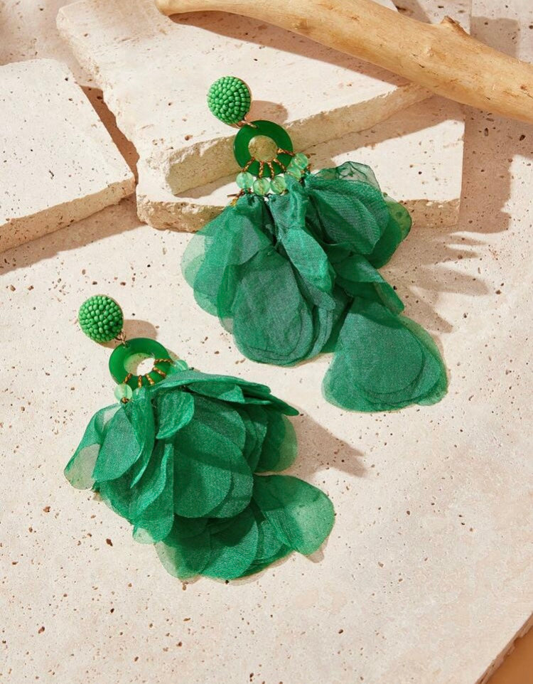 Women’s Trendy Petal Drop Fabric Statement Fashion Earrings Jewelry Accessory