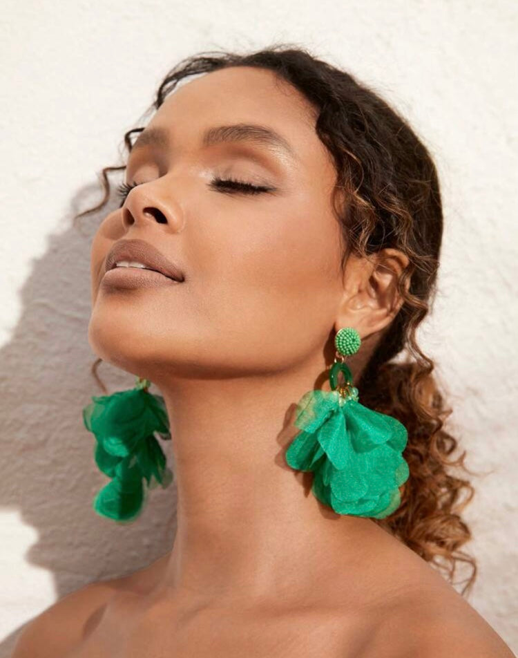 Women’s Trendy Petal Drop Fabric Statement Fashion Earrings Jewelry Accessory