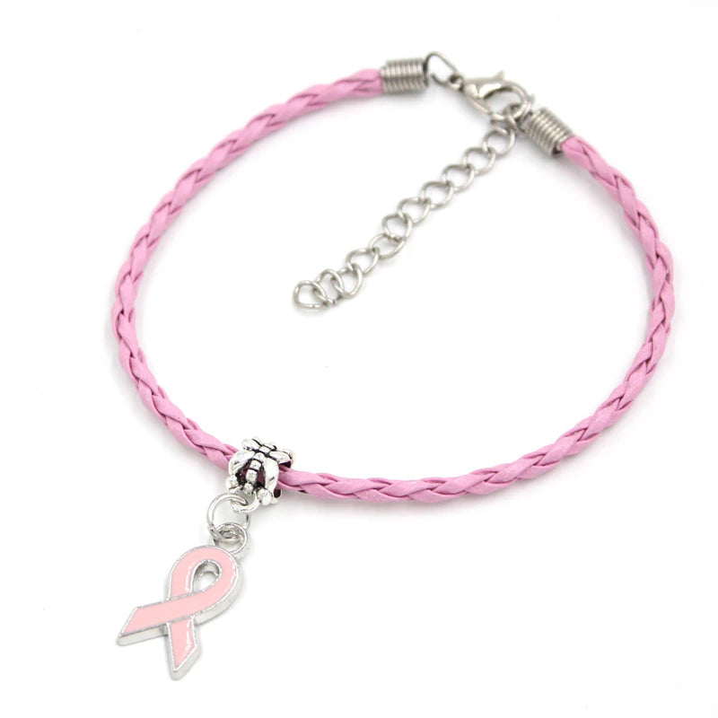 Breast Cancer Bracelet Pink Ribbon Charm Bracelets Awareness Jewelry