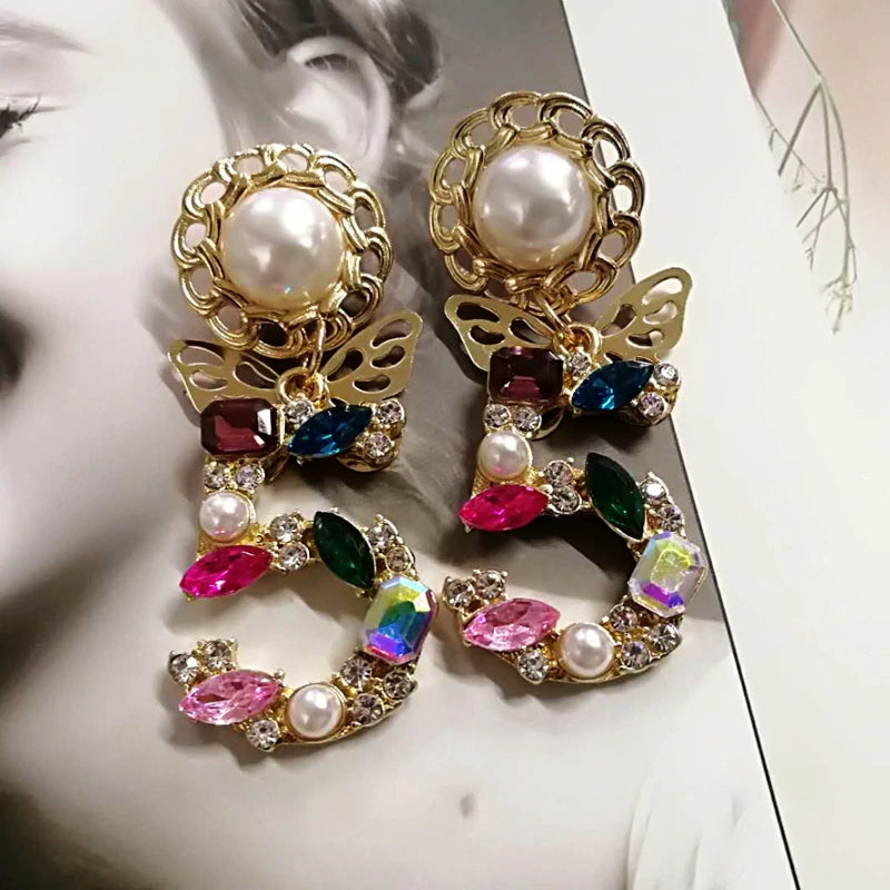 No. 5 Hot Fashion Statement Dangle Crystal Earrings for Lady Drop Jewelry Accessories