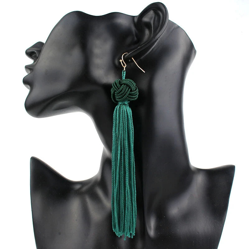 Fashion Ethnic Long Tassel Drop Earrings for Women Bohemian  Silk Fabric Fringe Dangle  Jewelry