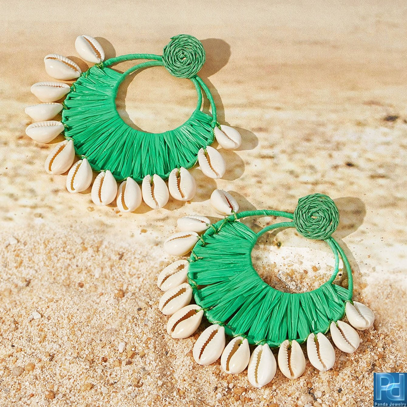 African Cowrie Shell Fashion  Beach Crochet Earrings Large Circle Tassel Dangle Jewelry