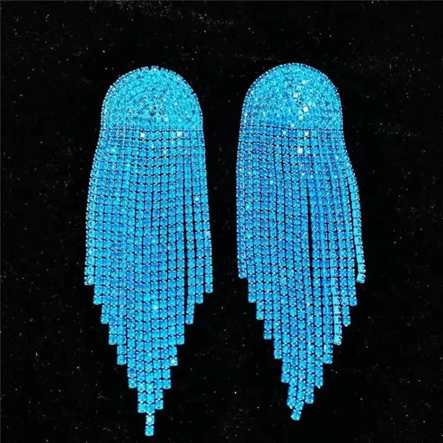 Trendy High Fashion Rhinestone Tassel Earrings For Women Statement Jewelry Shine Crystal Large Long Earring