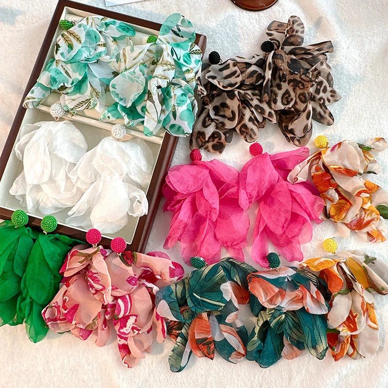 Elegant Classic Bohemia Style Ear Jewelry Romantic Colorful Fabric Flower Accessories for Women Trendy Jewelry Exquisite Earrings
