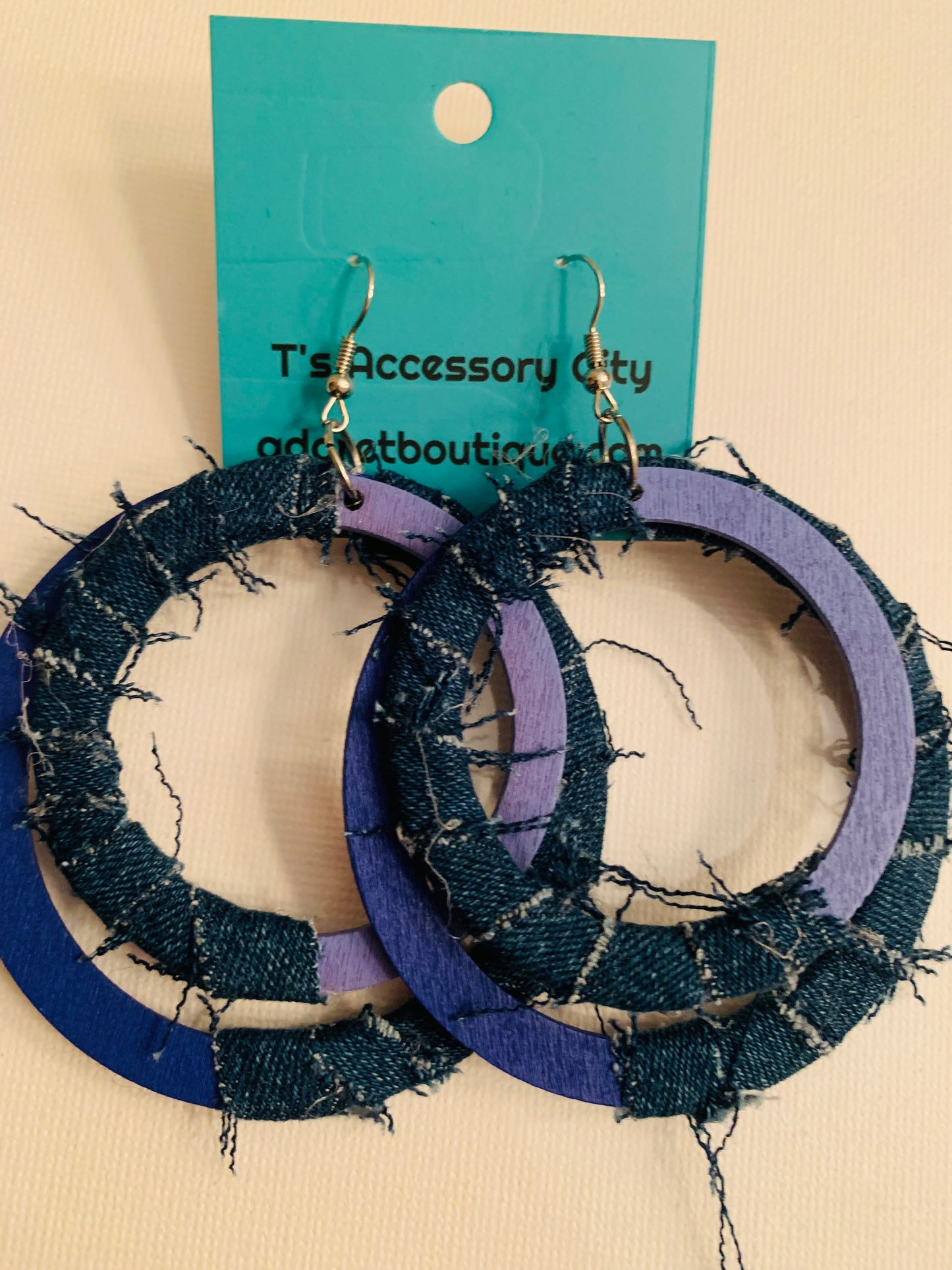 Distressed Blue Denim Women's Personality Custom Wood Shaped Earrings Accessories Jewelry