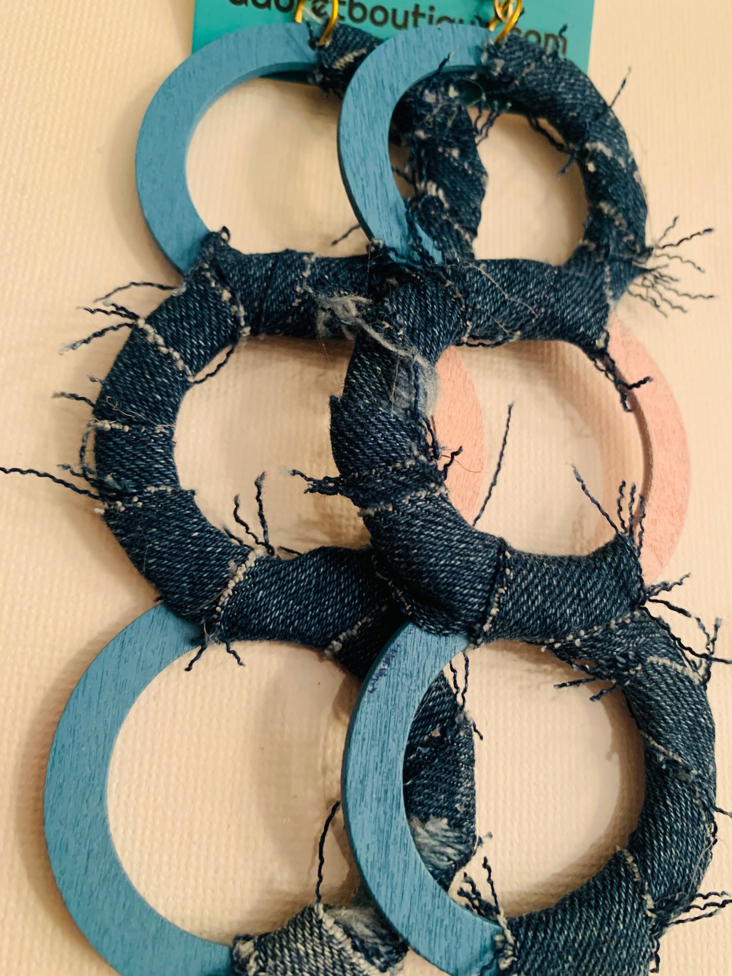 Distressed Blue Denim Women's Personality Custom Wood Shaped Earrings Accessories Jewelry