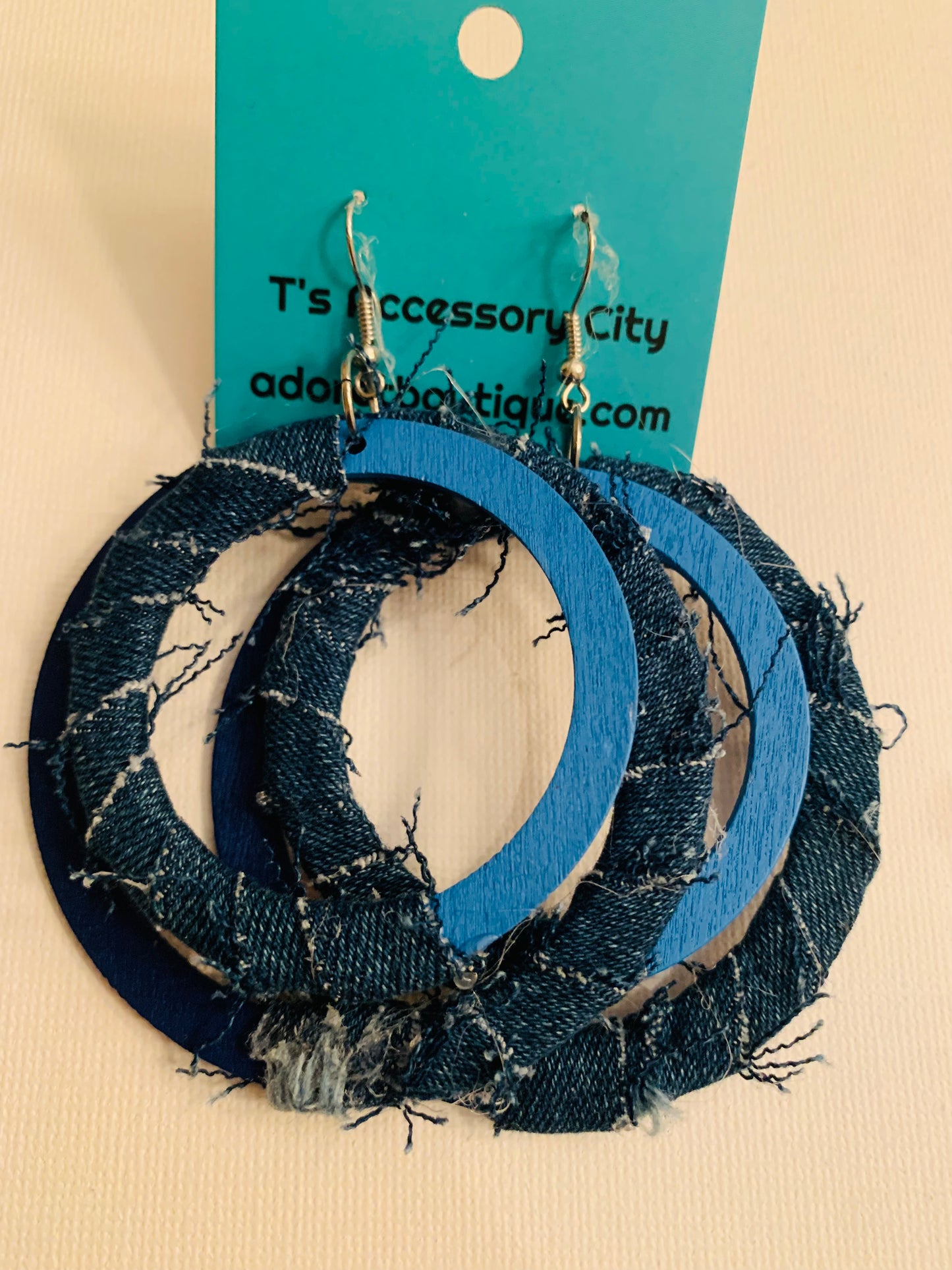 Distressed Blue Denim Women's Personality Custom Wood Shaped Earrings Accessories Jewelry