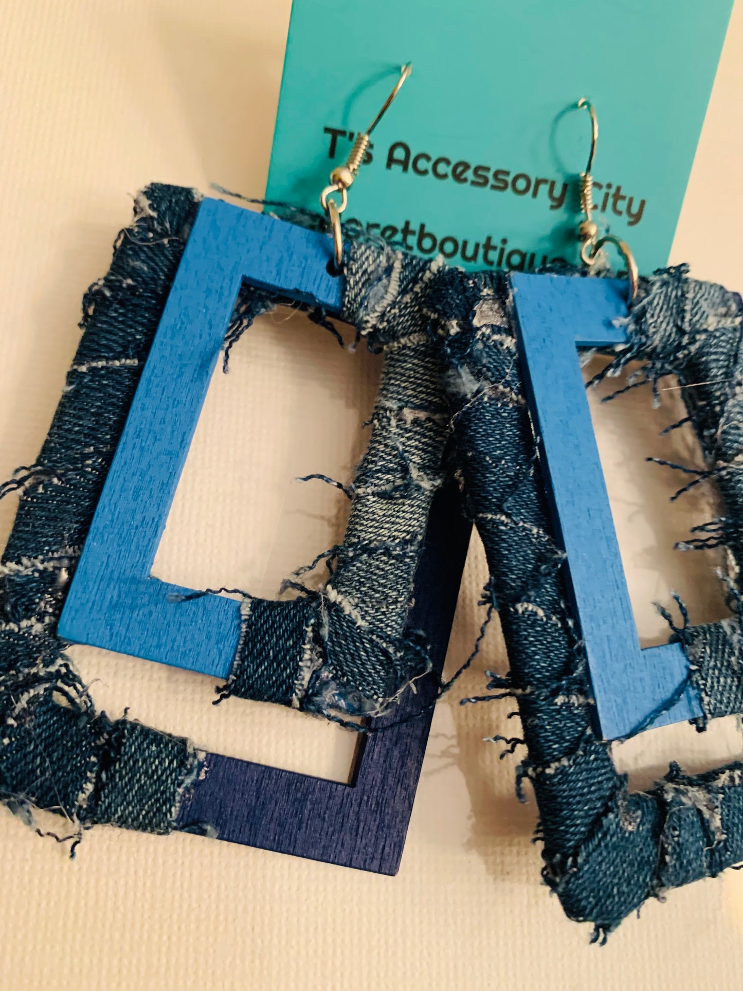 Distressed Blue Denim Women's Personality Custom Wood Shaped Earrings Accessories Jewelry