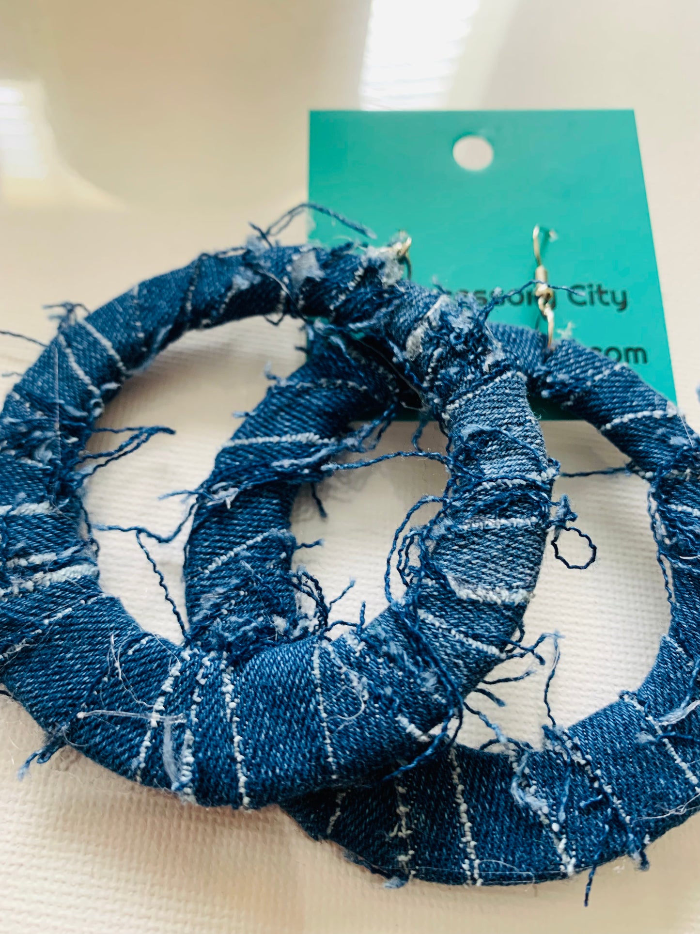Distressed Blue Denim Women's Personality Custom Wood Shaped Earrings Accessories Jewelry
