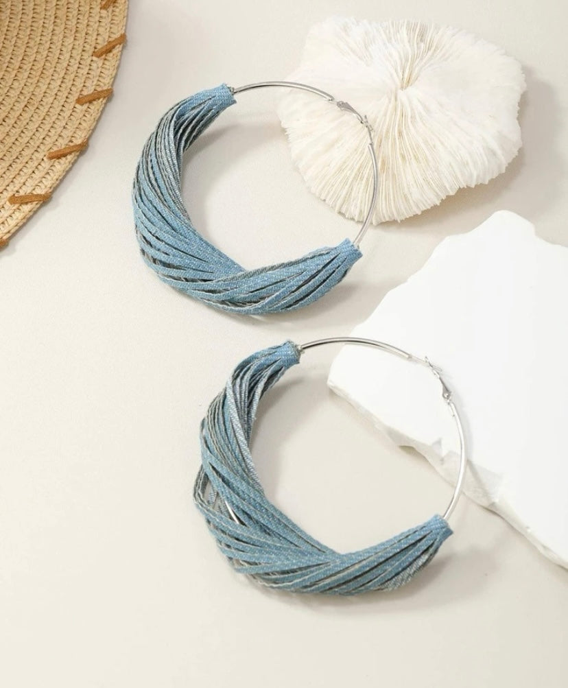Jean Fashionable Denim Silver Round Hoop Earrings for Women Accessories