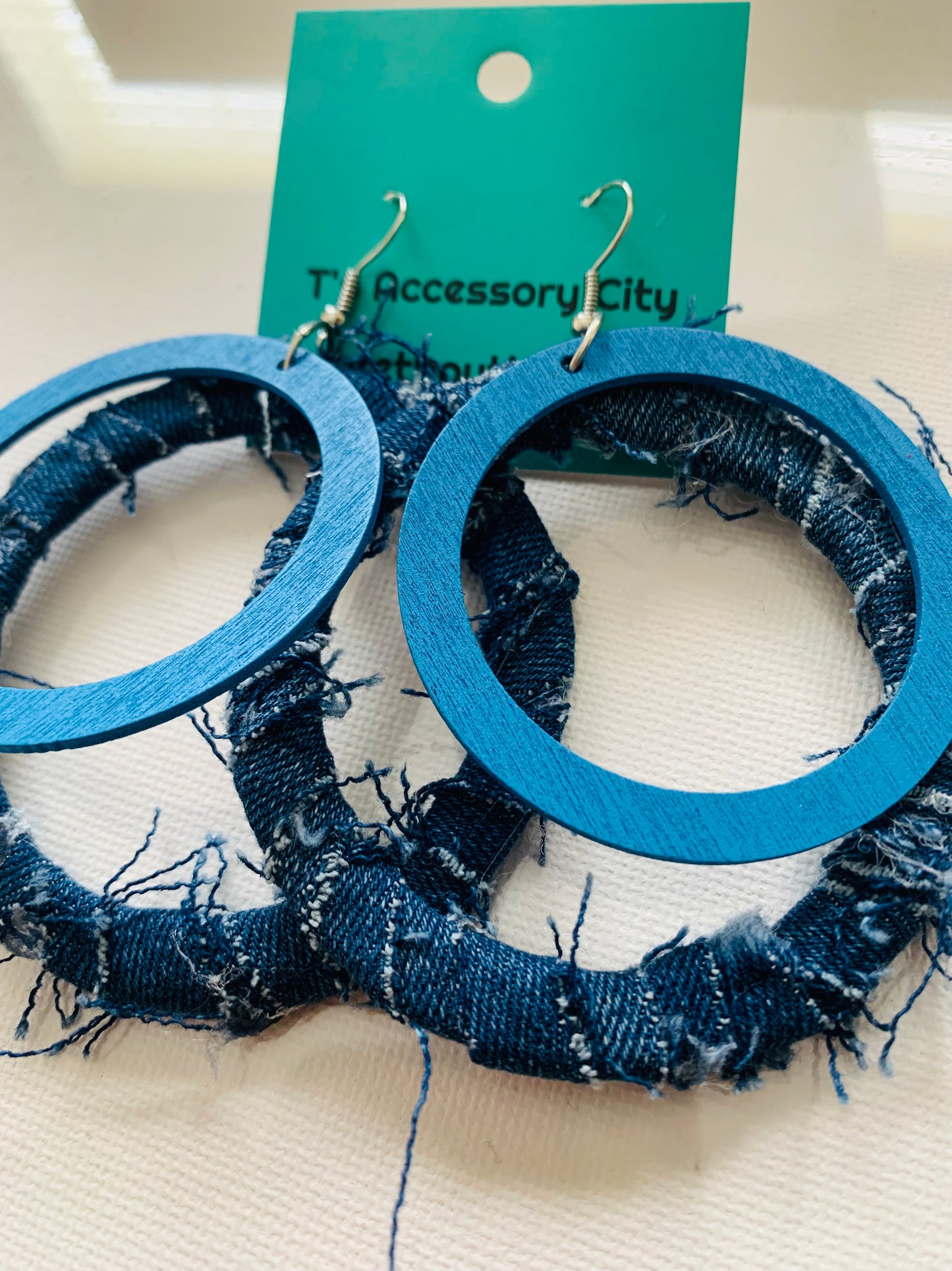 Distressed Blue Denim Women's Personality Custom Wood Shaped Earrings Accessories Jewelry