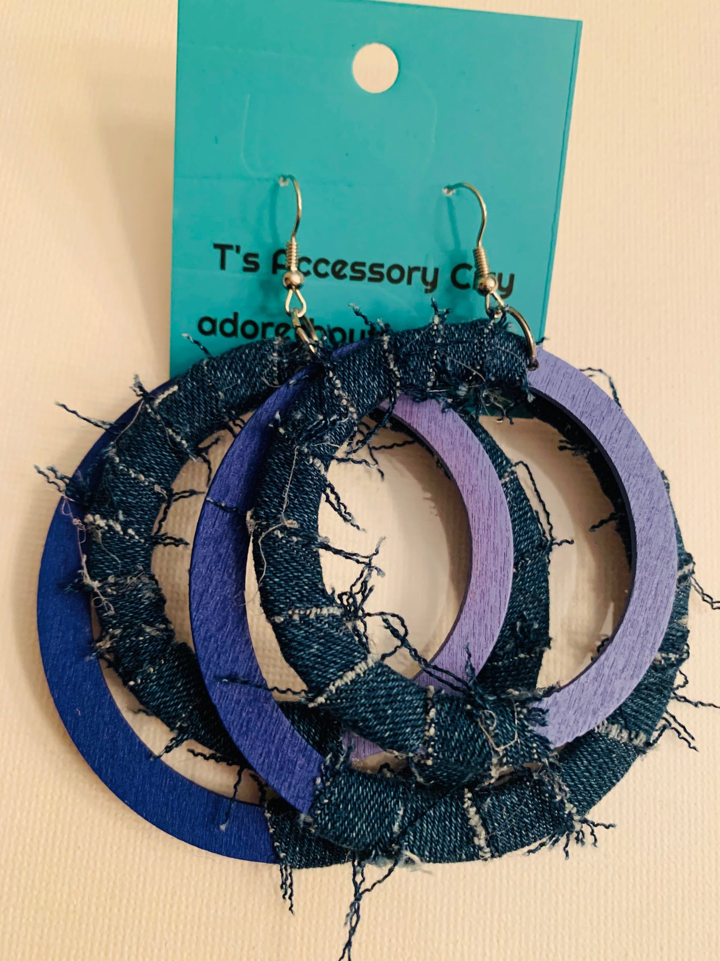 Distressed Blue Denim Women's Personality Custom Wood Shaped Earrings Accessories Jewelry