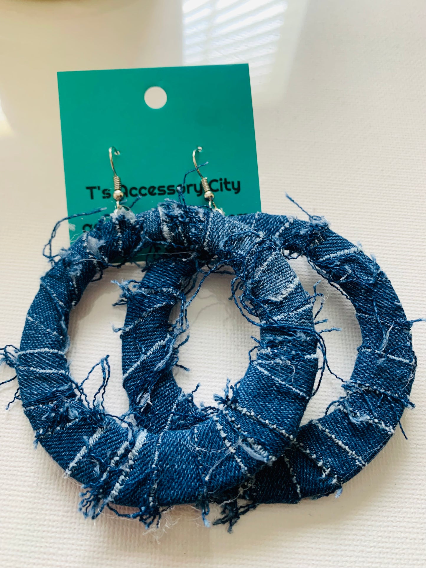 Distressed Blue Denim Women's Personality Custom Wood Shaped Earrings Accessories Jewelry