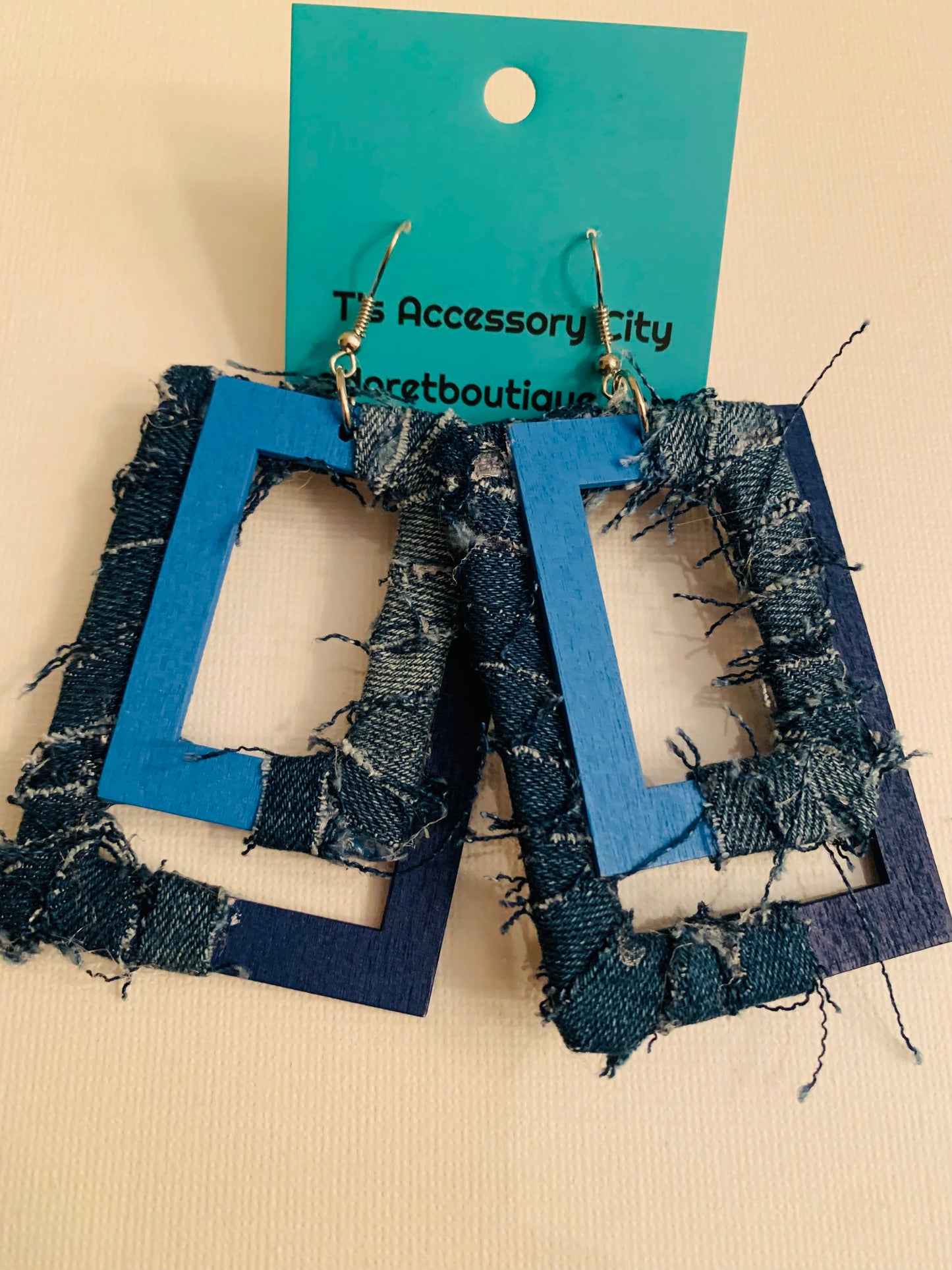 Distressed Blue Denim Women's Personality Custom Wood Shaped Earrings Accessories Jewelry