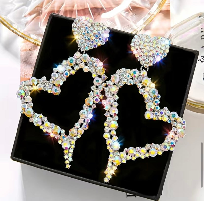 Elegant Big Heart Pendant Dangle Drop Earrings For Women Bling Crystal Jewlz