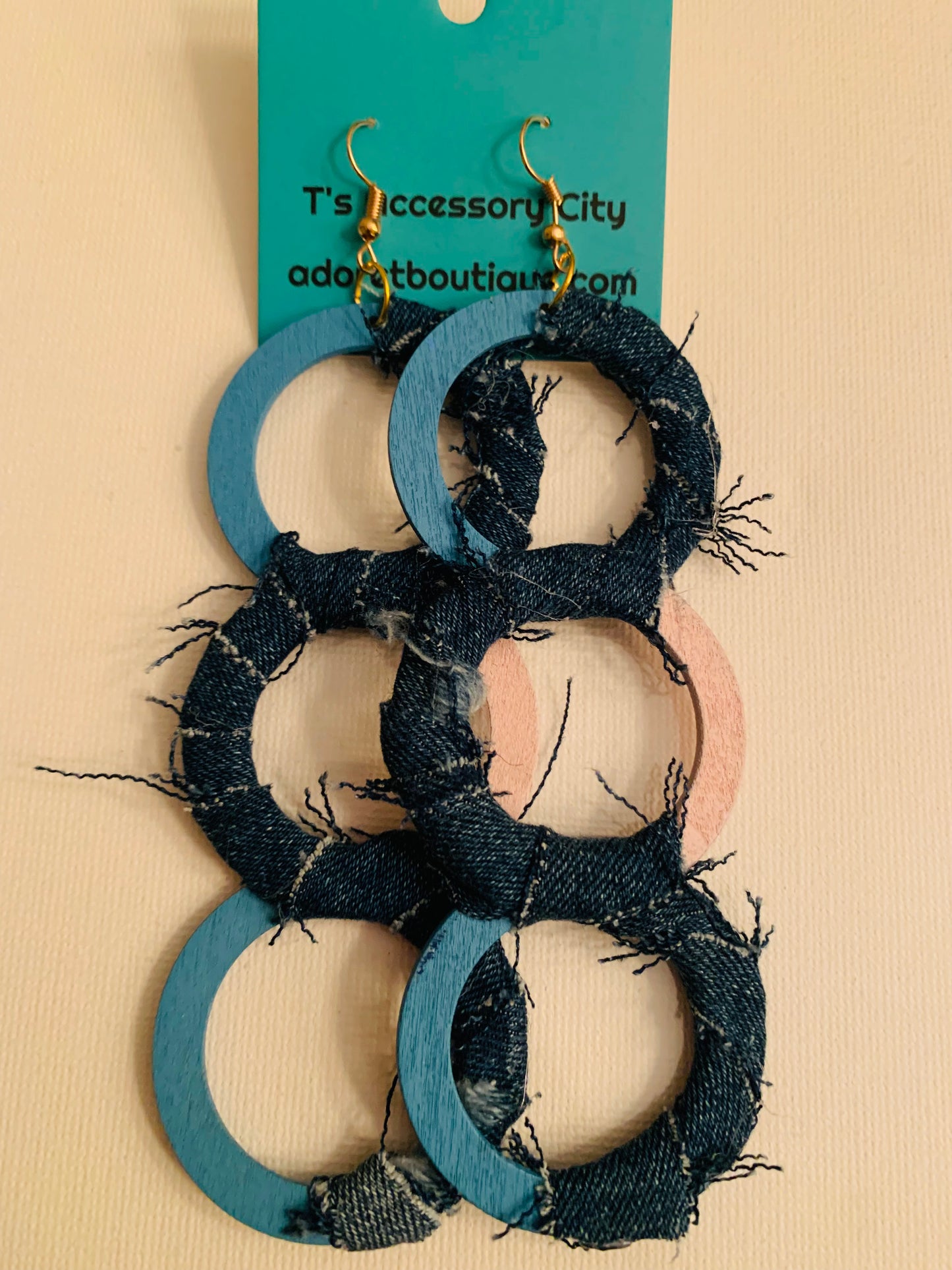 Distressed Blue Denim Women's Personality Custom Wood Shaped Earrings Accessories Jewelry