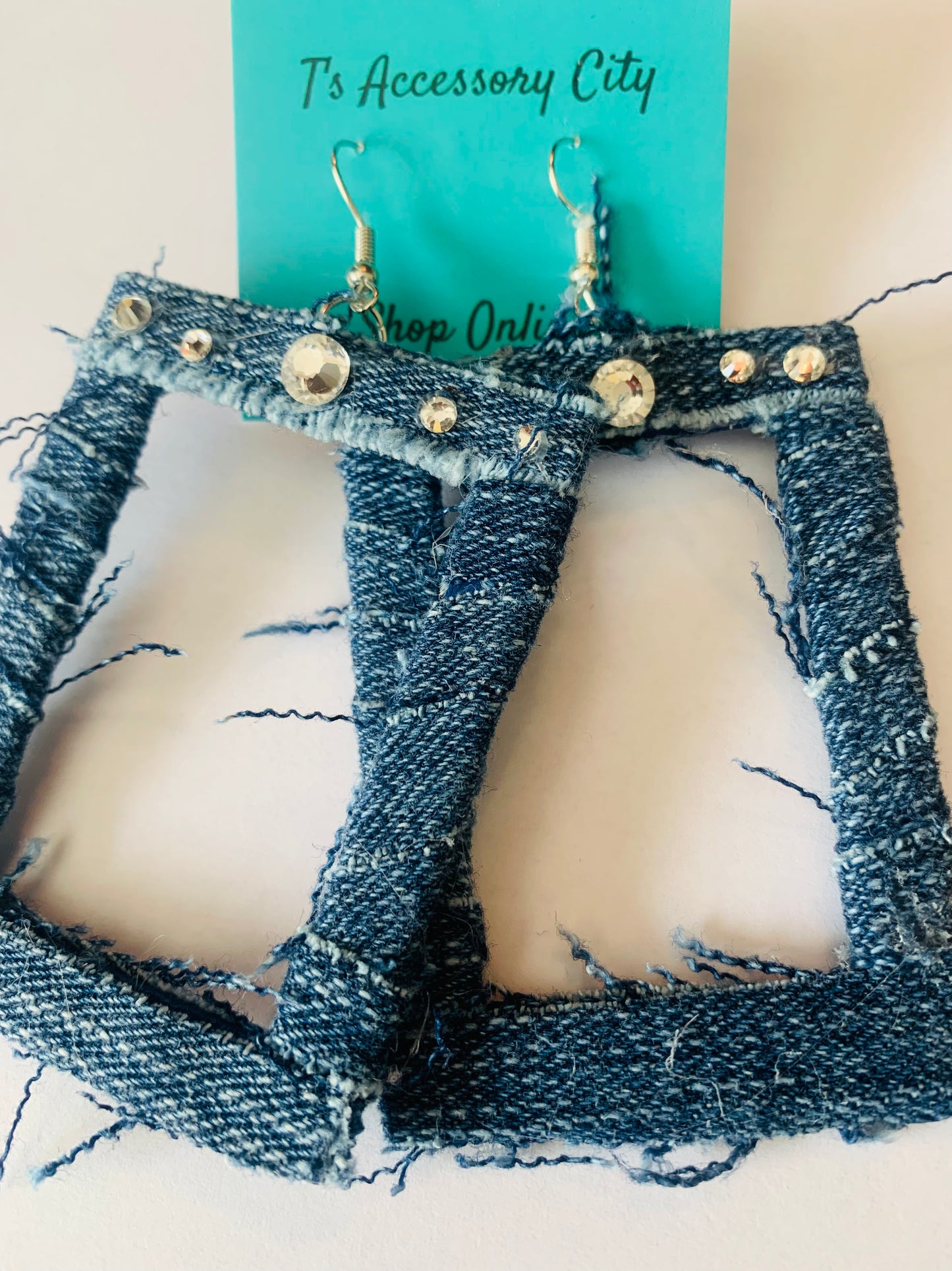 Distressed Blue Denim Women's Personality Custom Wood Shaped Earrings Accessories Jewelry