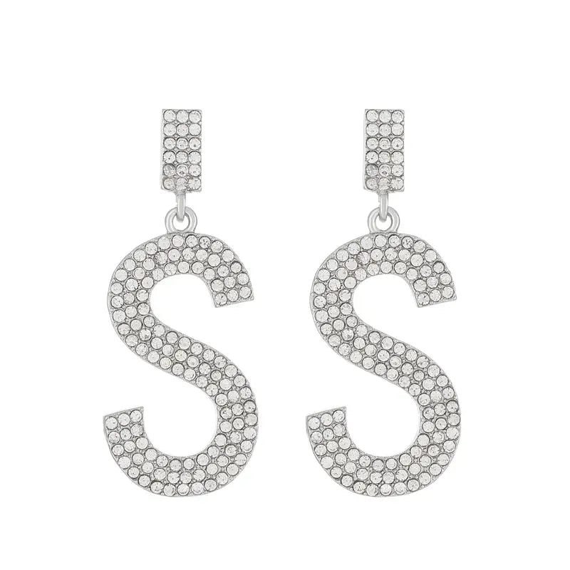 Chic Monogram Alphabet Letter Cute Rhinestone Drop Dangle Earrings Accessories