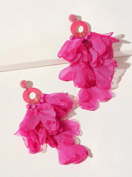 Fuchsia Hot Pink Petal Charm Drop Fashion Must Have Earrings