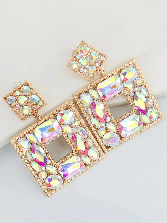 Stunning Fashion Rhinestone Block Drop Women Accessory Earrings