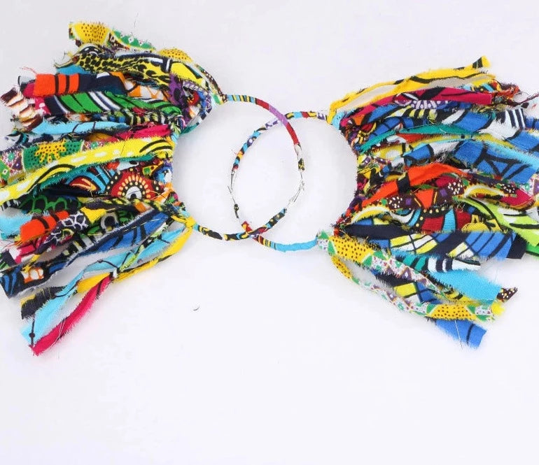 African Women’s Big Hoop Styled Fabric Cloth Feathered Multicolor Statement Fashion Earrings