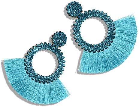 Cute Trendy Tassel Crystal Feathered Statement Fashion Rhinestone Earrings Women’s