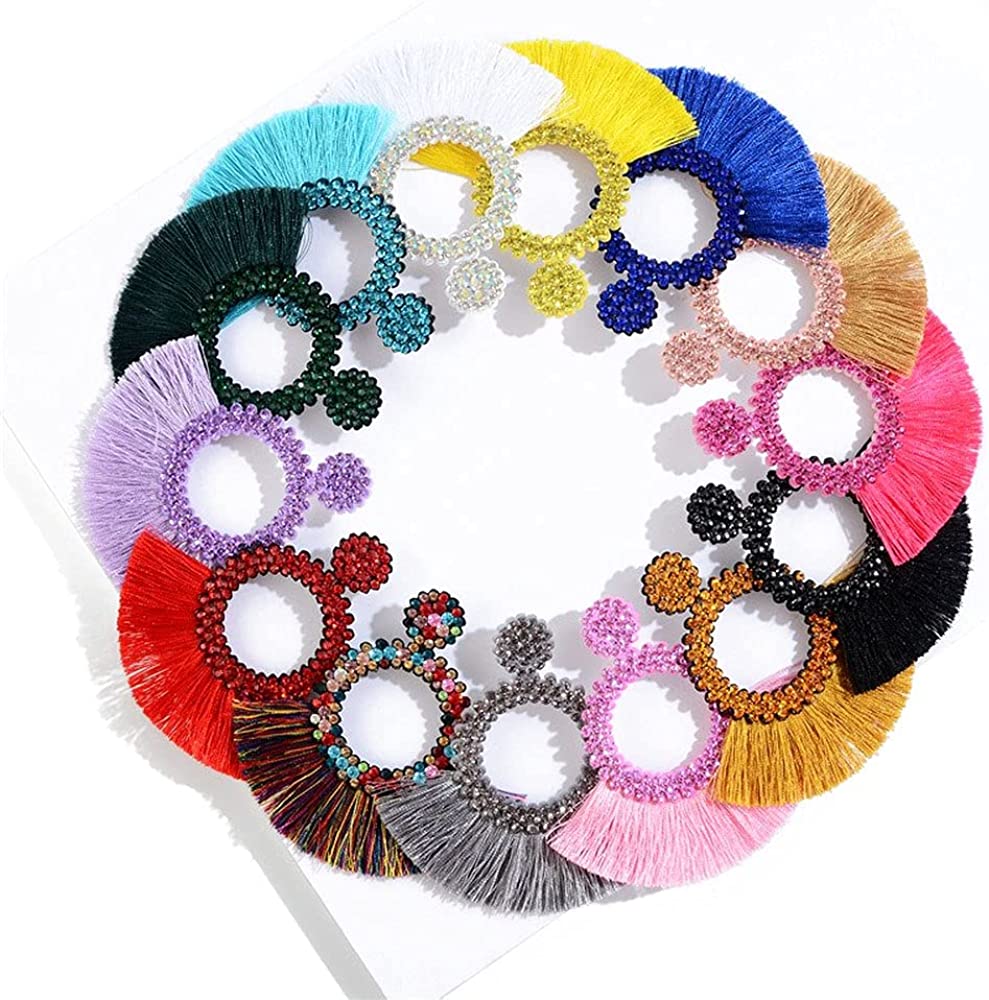 Cute Trendy Tassel Crystal Feathered Statement Fashion Rhinestone Earrings Women’s