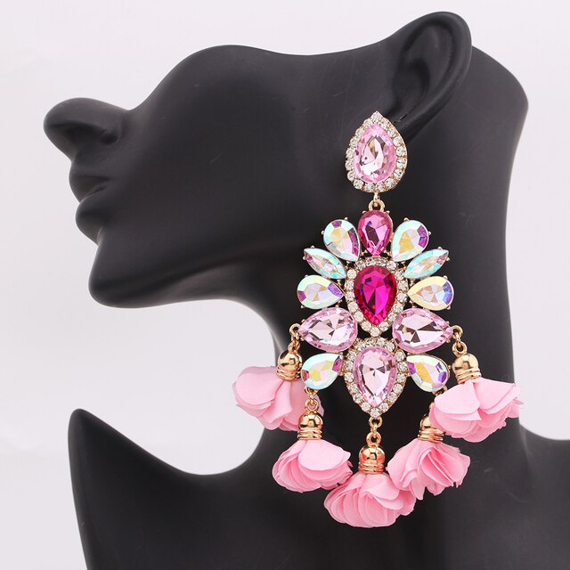 Petal Flower New Fashion Long Drop High Quality Earrings for Women Crystal Luxury  Jewelry
