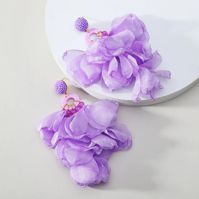 Women’s Trendy Petal Drop Fabric Statement Fashion Earrings Jewelry Accessory