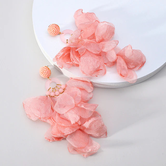 Women’s Trendy Petal Drop Fabric Statement Fashion Earrings Jewelry Accessory