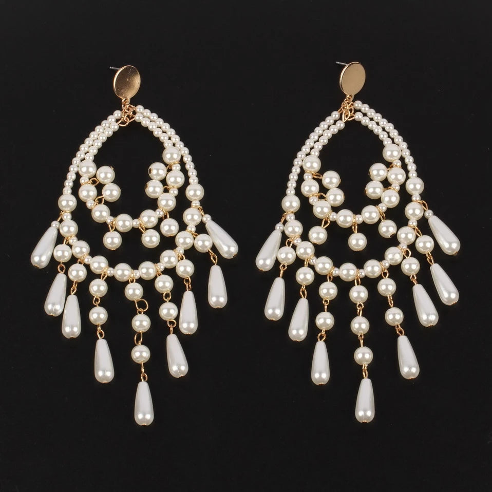 Pearls for Girls Big Dangle Earrings for Women Fashion New  Statement Long Drop Earrings