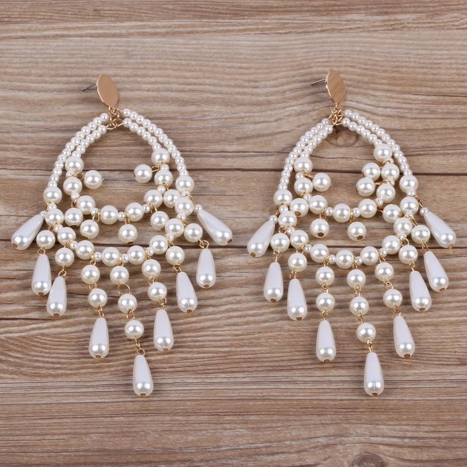 Pearls for Girls Big Dangle Earrings for Women Fashion New  Statement Long Drop Earrings