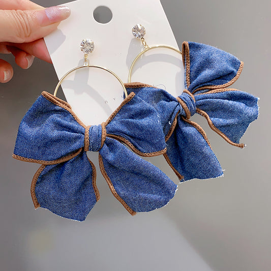 Adorable Cute Bow Denim Woman's Fashion Trendy Earrings Jewelry