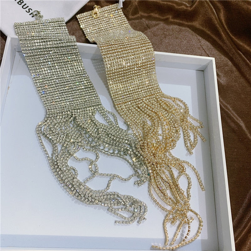 Women's Luxury Crystal Super Shiny Rhinestone Long Fringed Tassel Bracelet Wrist Jewelry