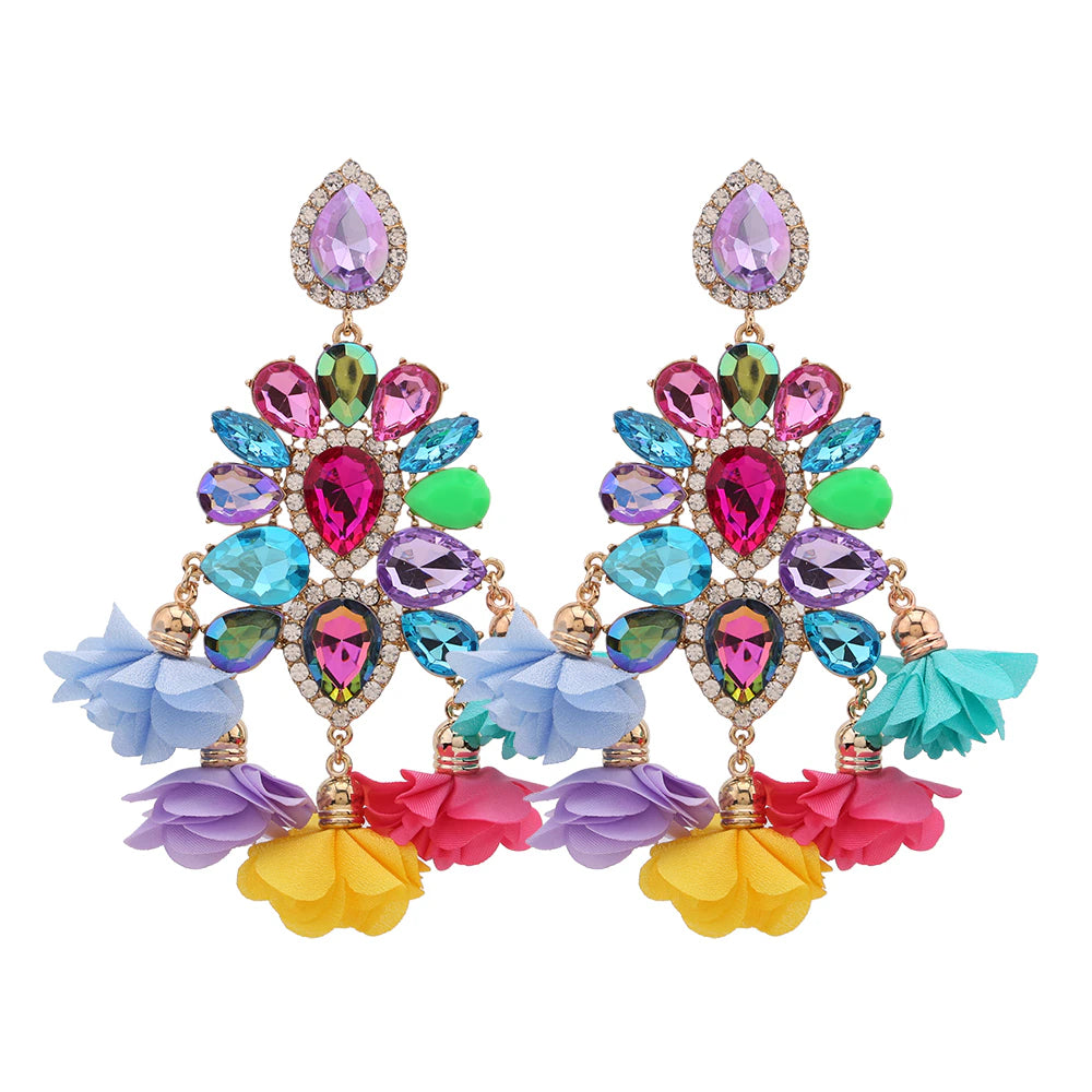 Petal Flower New Fashion Long Drop High Quality Earrings for Women Crystal Luxury  Jewelry