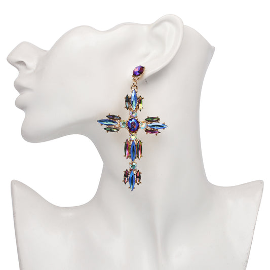Ladies Blue Shinnery Crystal New Arrival Cross Drop  Earrings Jewelry for Women