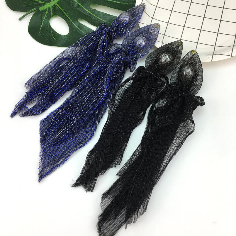 Beautiful Lace Mesh Wrap Pearl Long Statement Fashion Jewelry Ladies Earrings