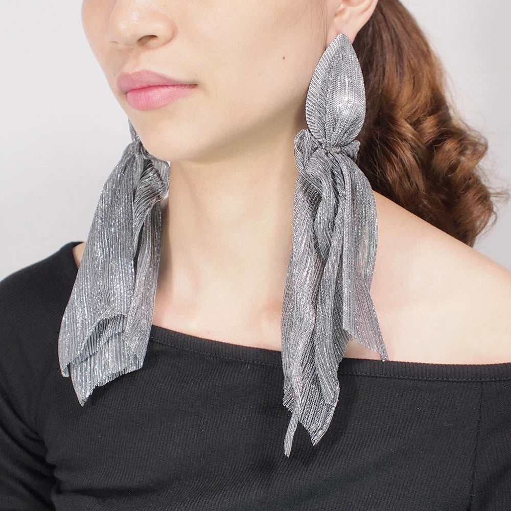 Beautiful Lace Mesh Wrap Pearl Long Statement Fashion Jewelry Ladies Earrings