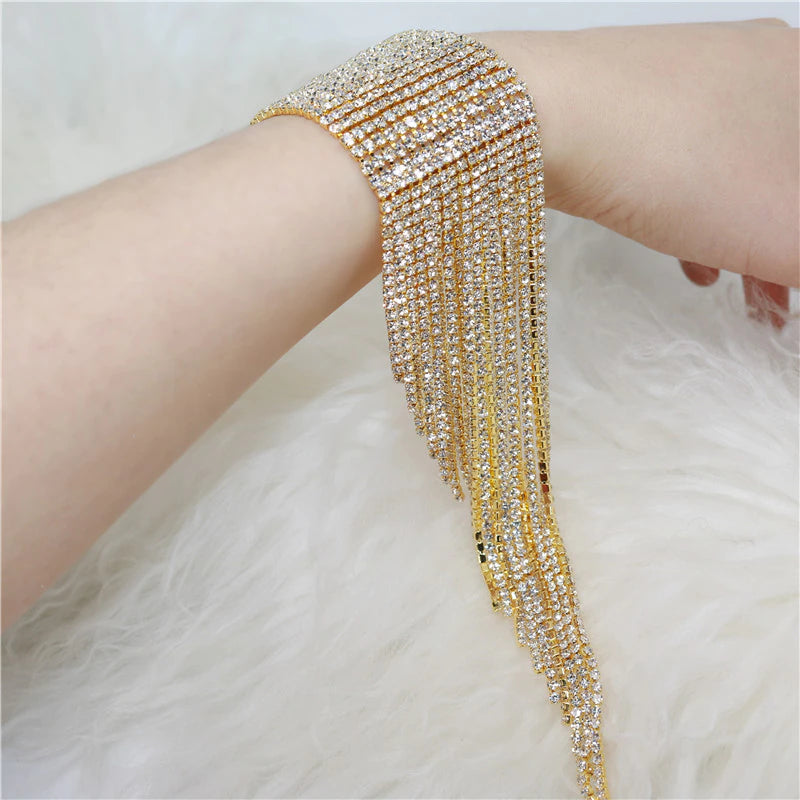Women's Luxury Crystal Super Shiny Rhinestone Long Fringed Tassel Bracelet Wrist Jewelry