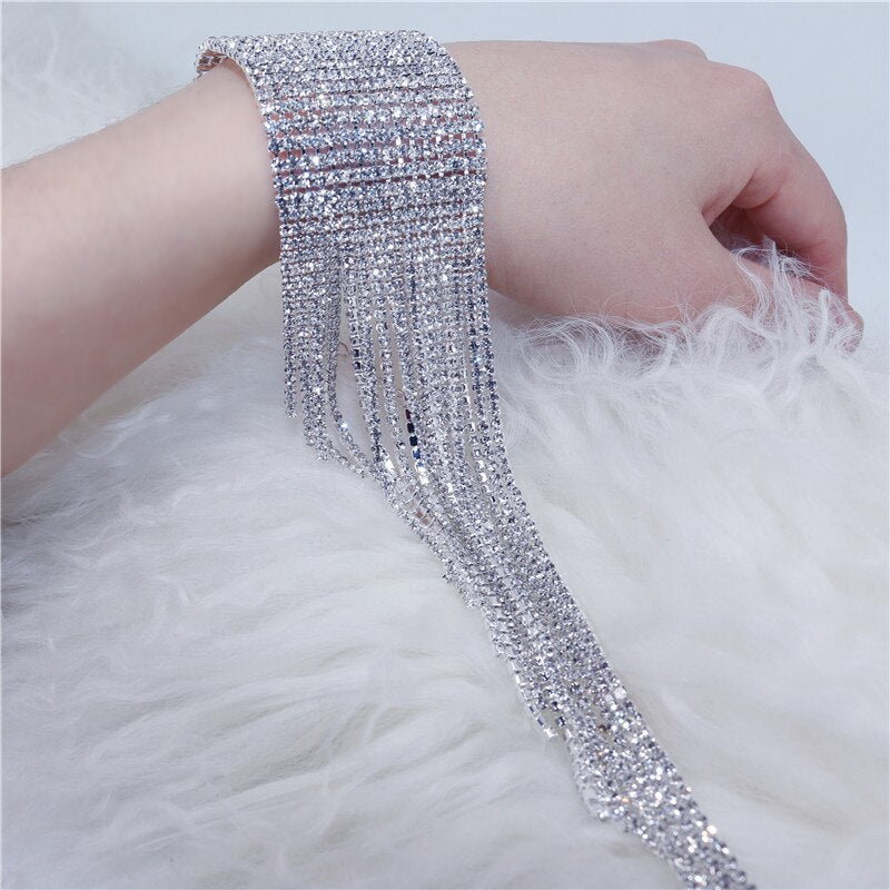 Women's Luxury Crystal Super Shiny Rhinestone Long Fringed Tassel Bracelet Wrist Jewelry