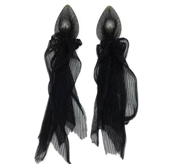 Beautiful Lace Mesh Wrap Pearl Long Statement Fashion Jewelry Ladies Earrings